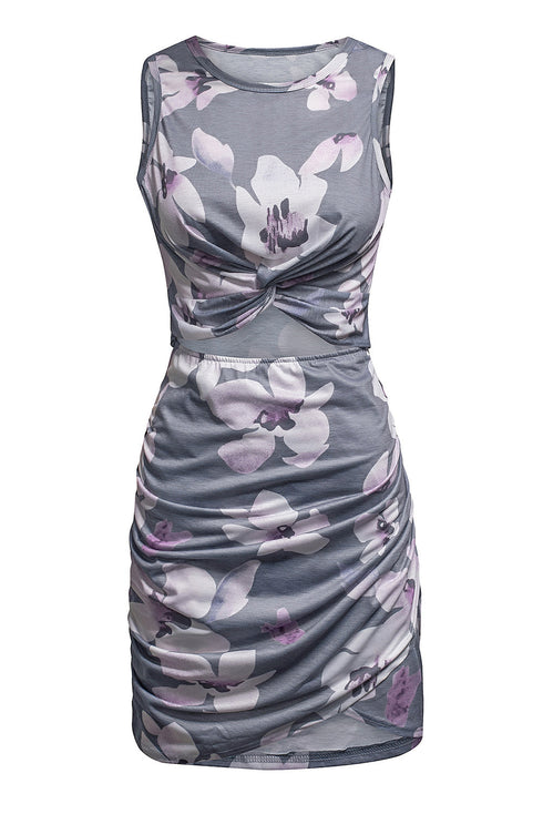 Print Hollow Out Twist Bodycon Mini Dress